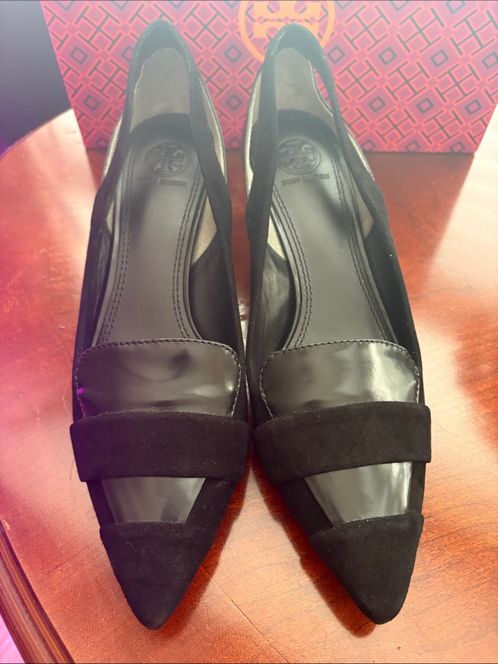 Tory Burch Black Pointed-Toe Kitten Heel